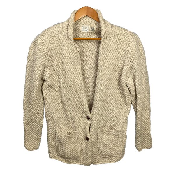 Susan Bristol Sweaters - vintage susan bristol cardigan Beige Shetland Wool Fisherman Cottage-core Medium